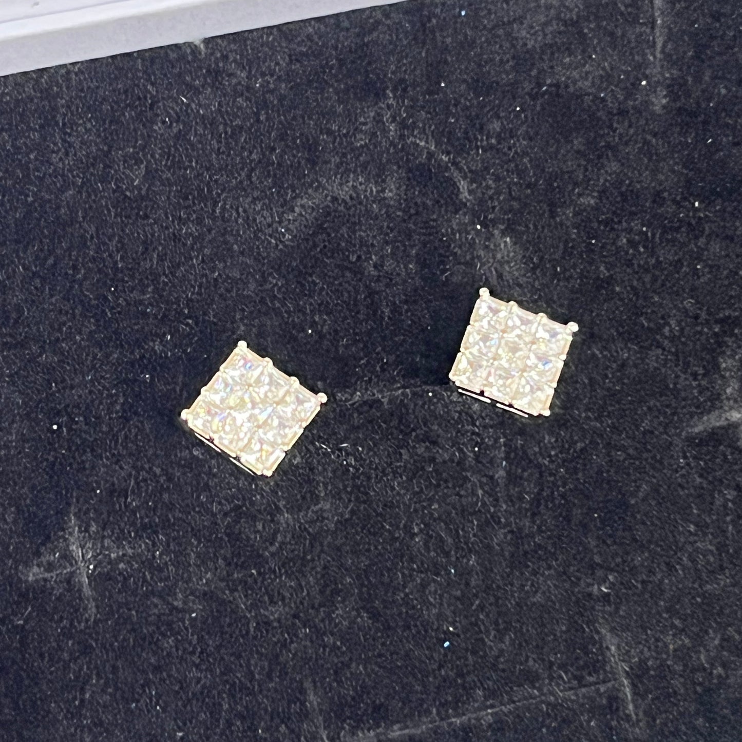 Gold Filled Silver Square Pave Stud Earrings
