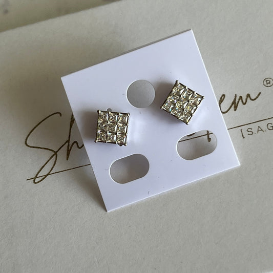 Gold Filled Silver Square Pave Stud Earrings