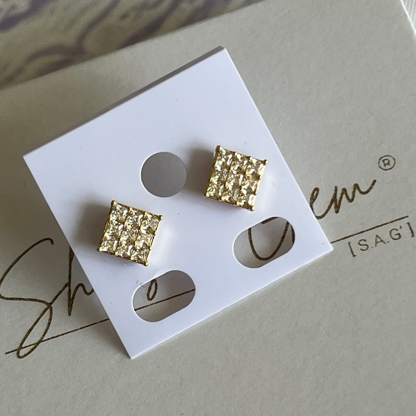 Gold Filled Gold Square Pave Stud Earrings