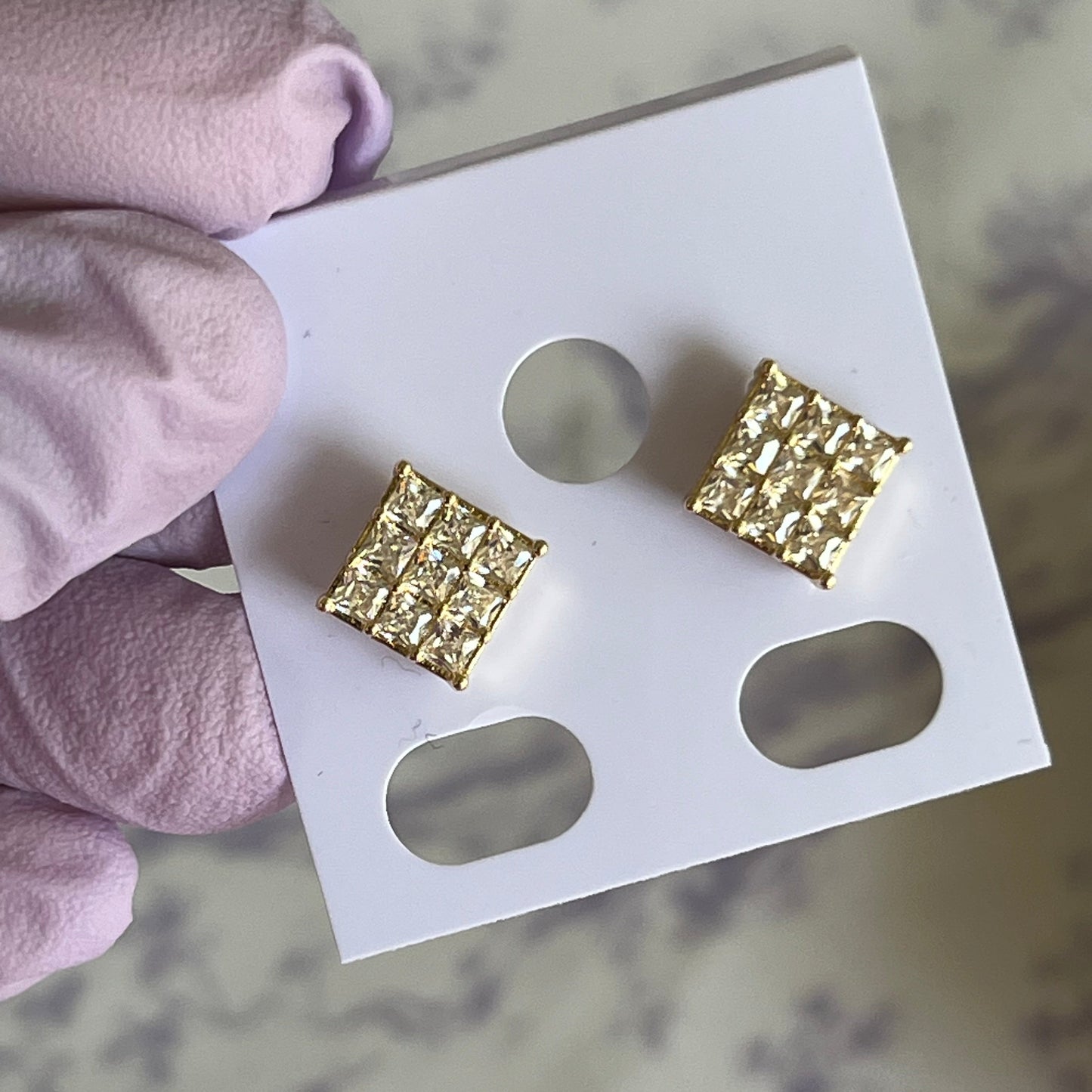 Gold Filled Gold Square Pave Stud Earrings