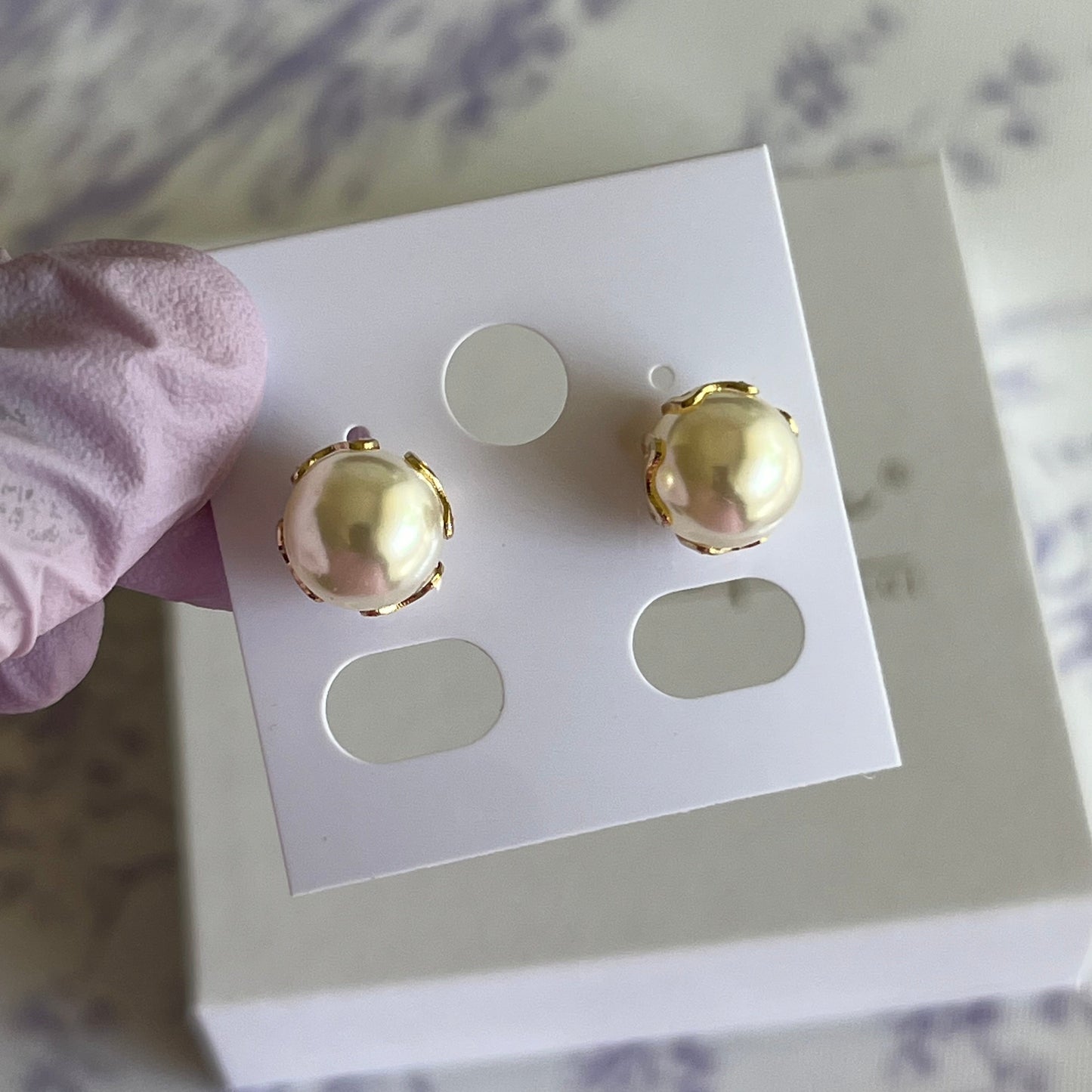 Gold Filled Heart Imitation Pearl Stud Earrings