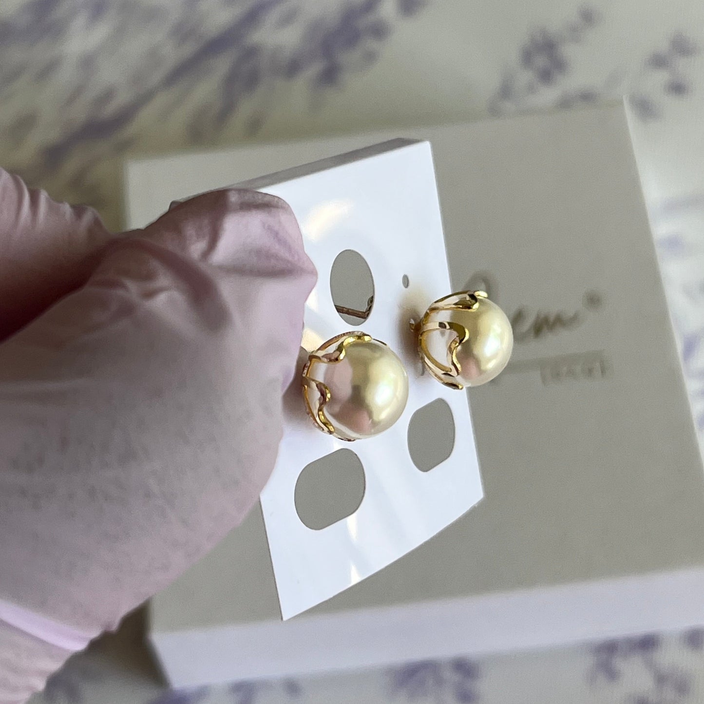 Gold Filled Heart Imitation Pearl Stud Earrings