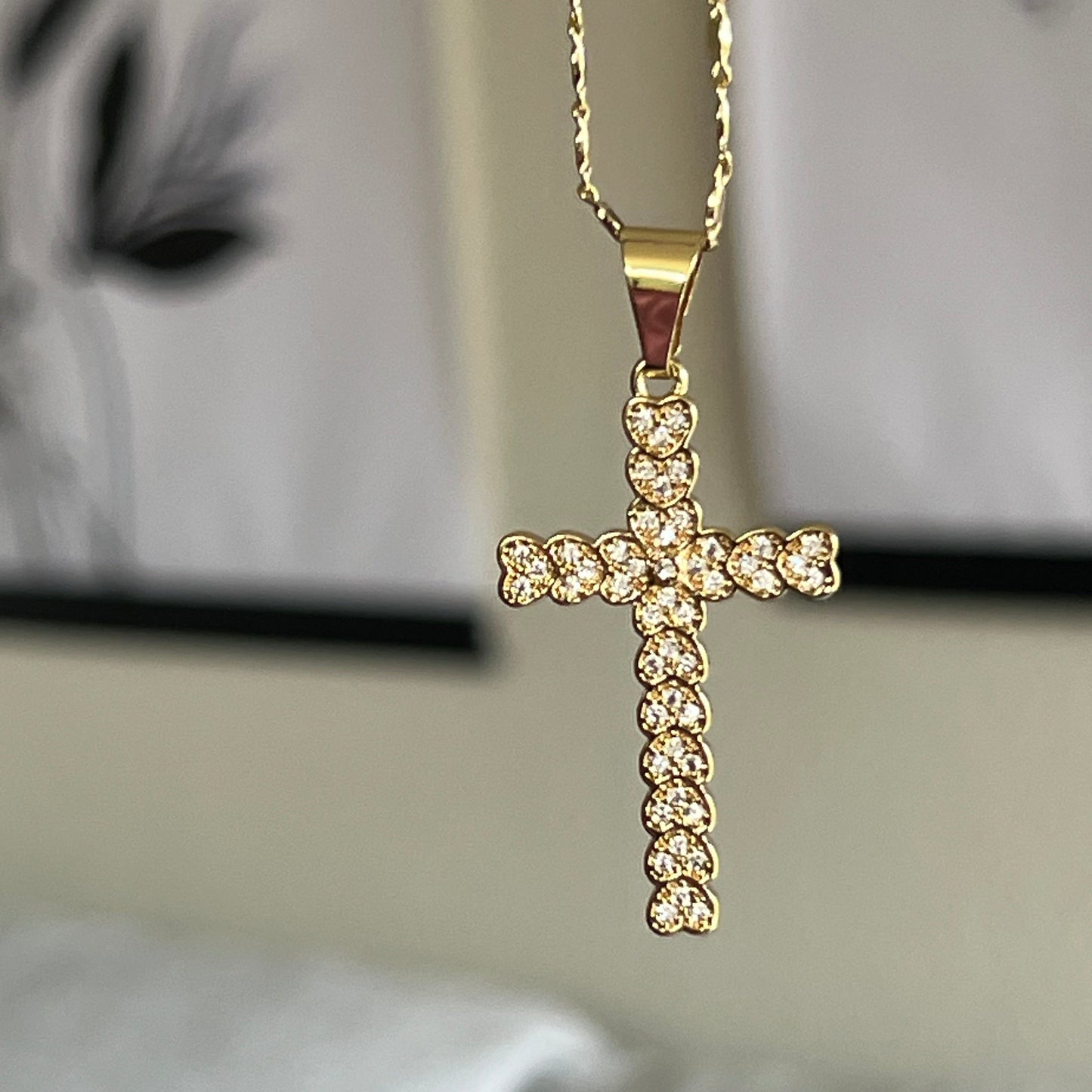 Gold Filled Hearts Cross Pendant Necklace