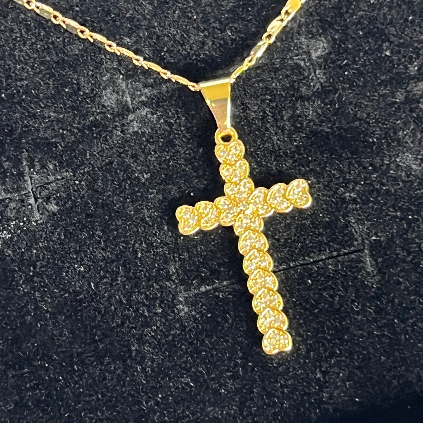 Gold Filled Hearts Cross Pendant Necklace