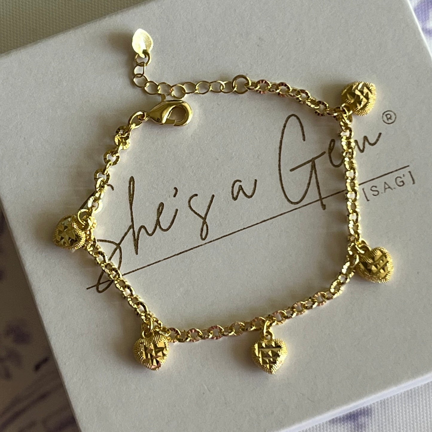 Gold Filled Diamond Cut Heart Bracelet
