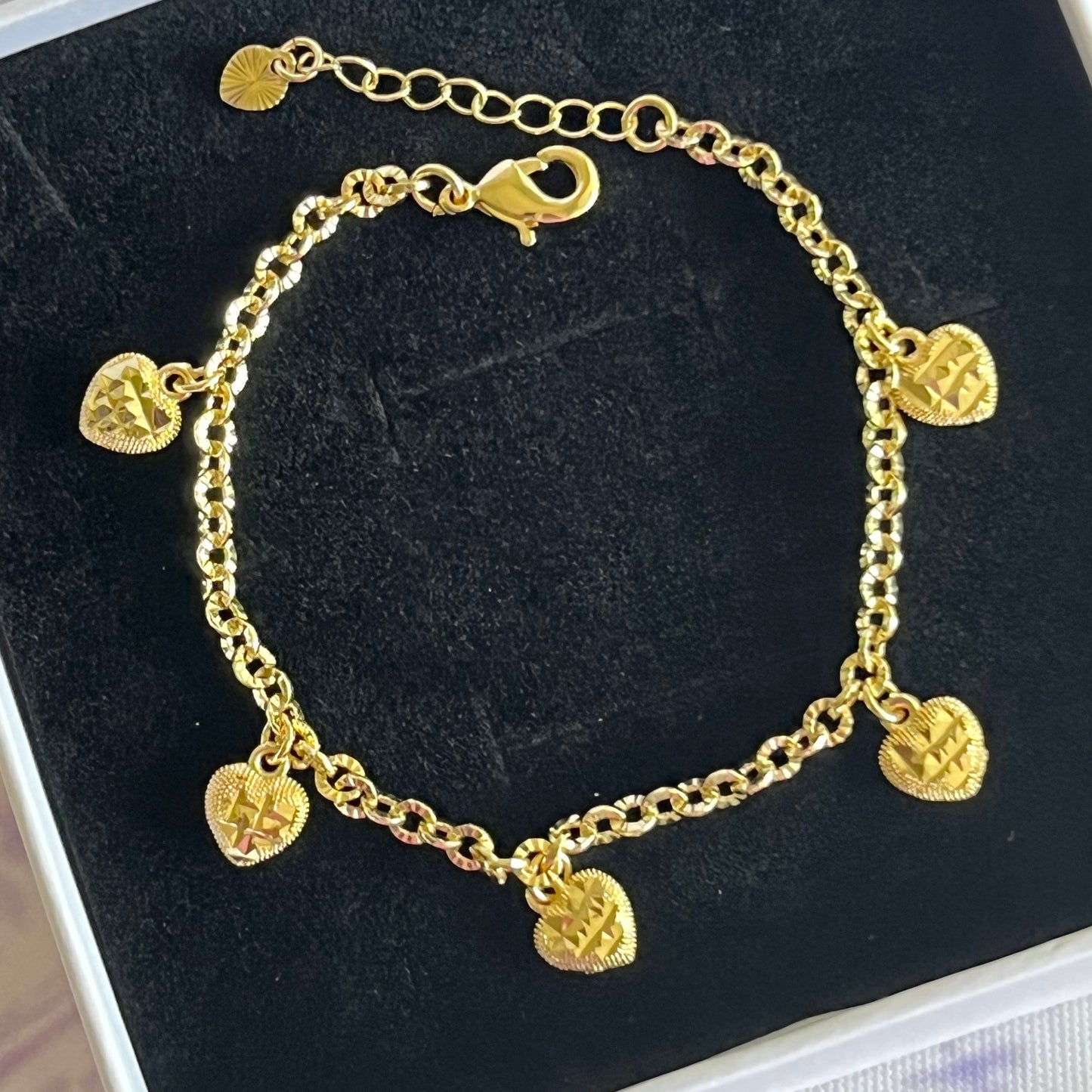 Gold Filled Diamond Cut Heart Bracelet
