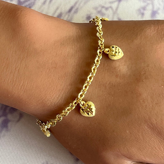 Gold Filled Diamond Cut Heart Bracelet
