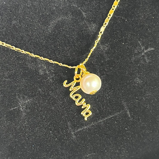 Gold Filled Mama Pearl Charm Necklace