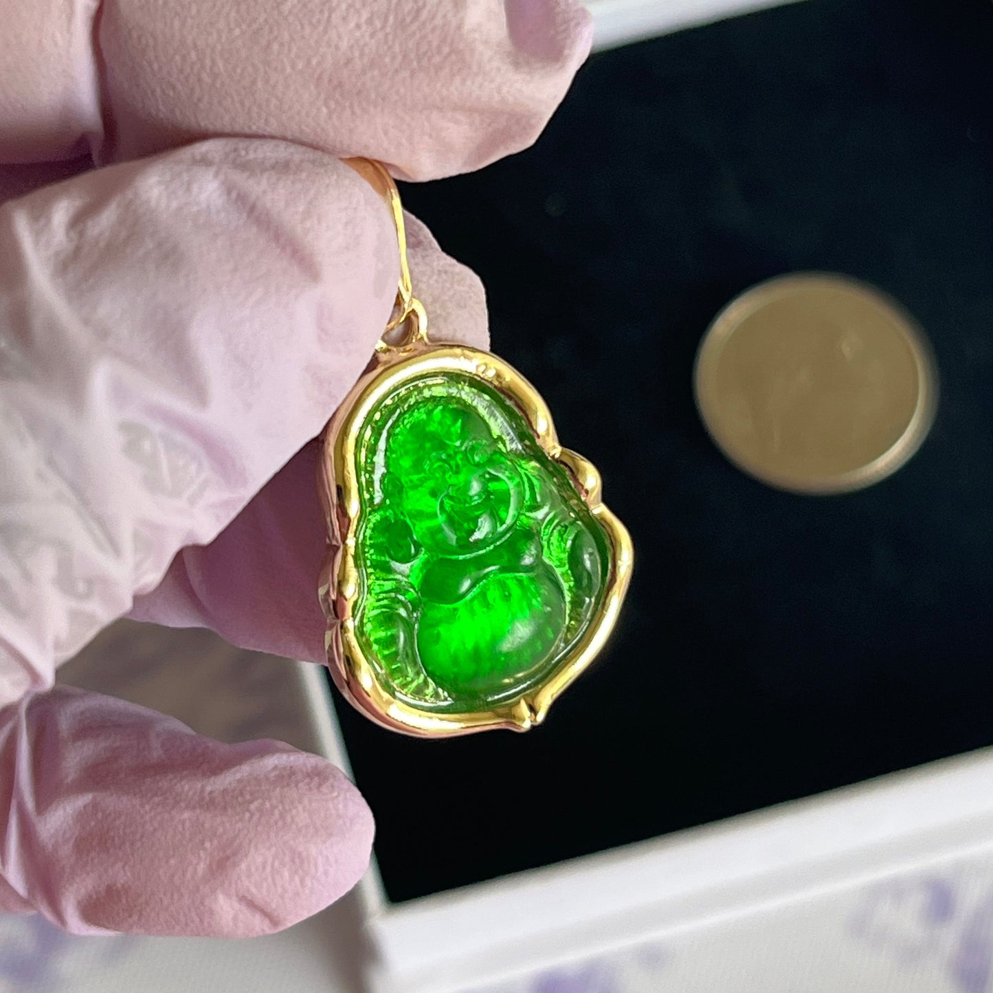 Gold Filled Green Happy Buddha Pendant