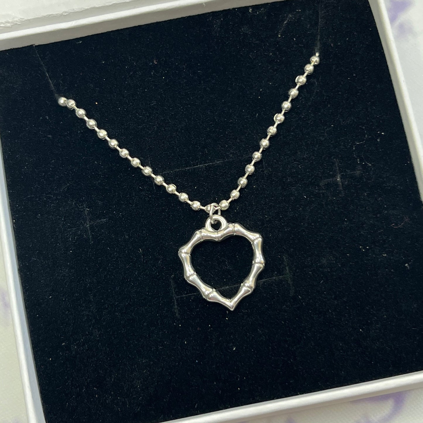 Stainless Steel Bamboo Heart Charm Necklace