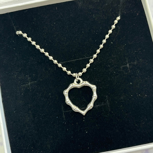 Stainless Steel Bamboo Heart Charm Necklace