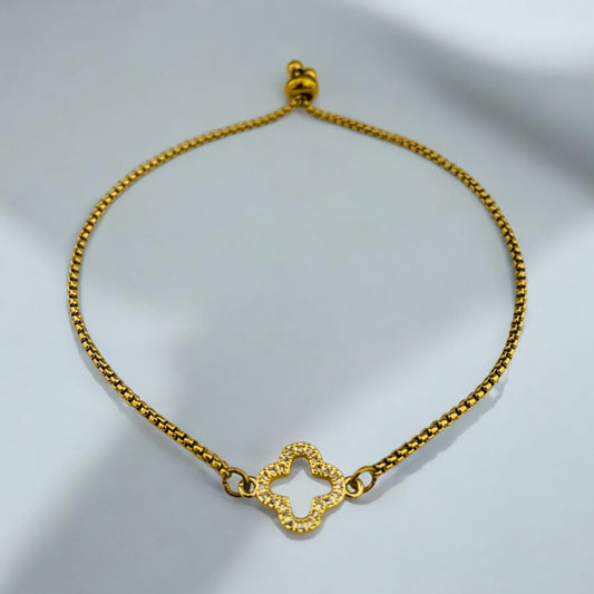 Gold Four Leaf Clover Adjustable Bracelet