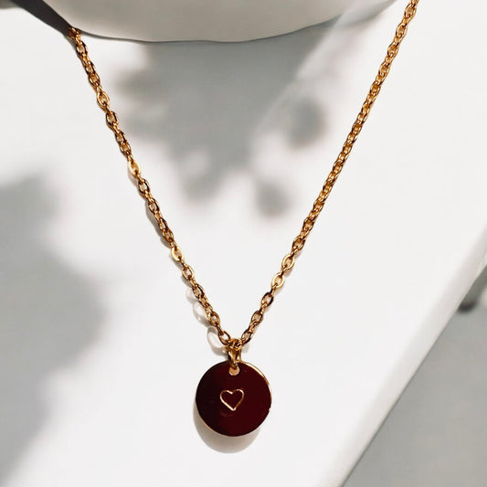 Gold Heart Stamped Pendant Necklace