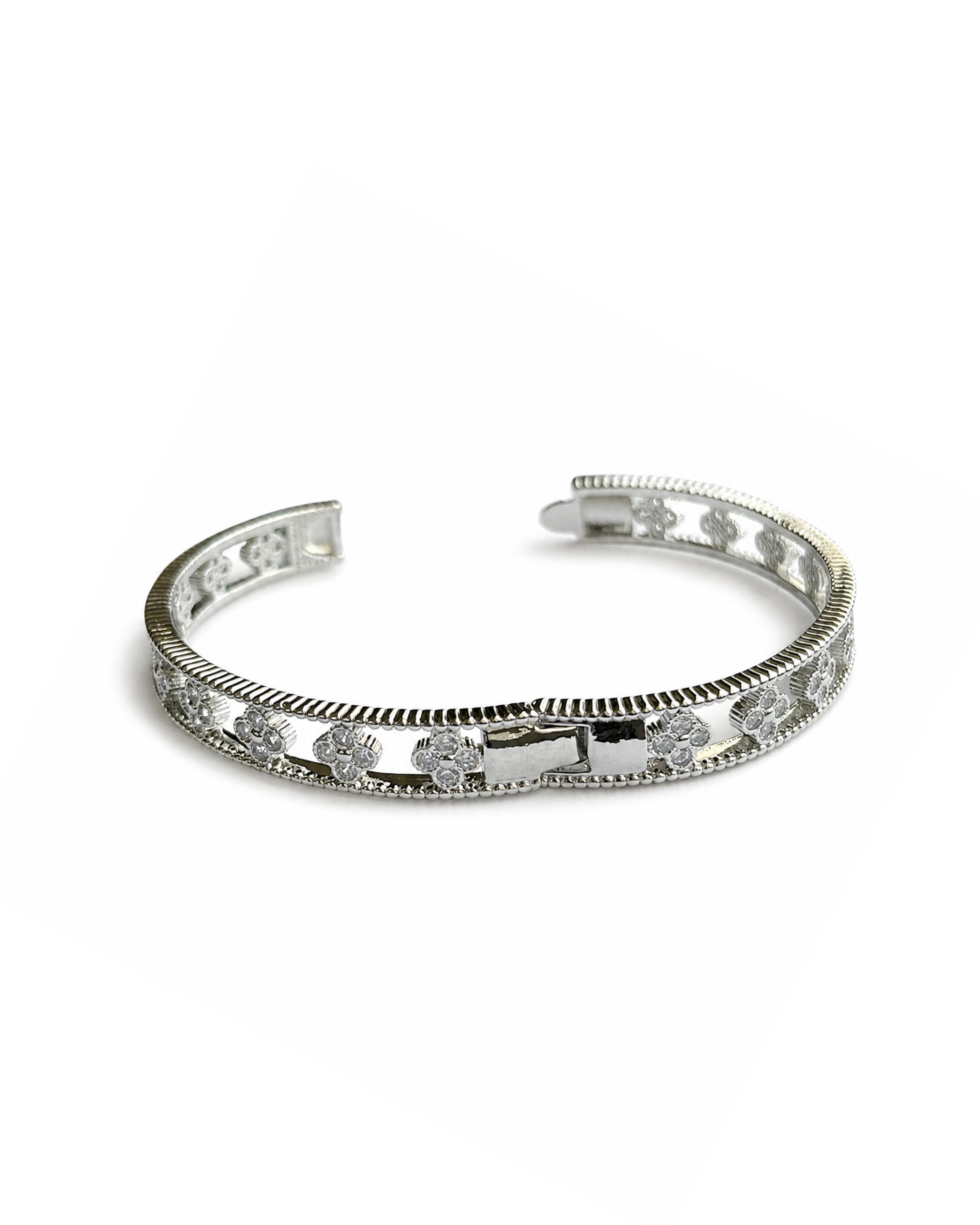 Silver Clover Bangle Bracelet